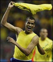 Rivaldo celebrates after scoring.